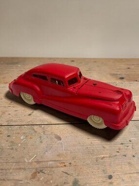 Vintage Keystone USA Red Plastic Toy Car With White Wheels 1950's